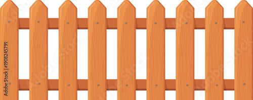 Picket fence. Outdoor wooden boundary cartoon border