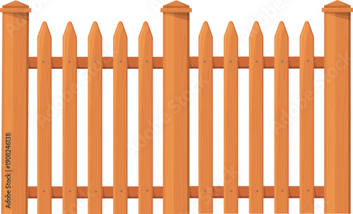 Wooden rural fence. Cartoon outdoor yard barrier