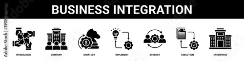 Business Integration web banner icon set collection solid style.