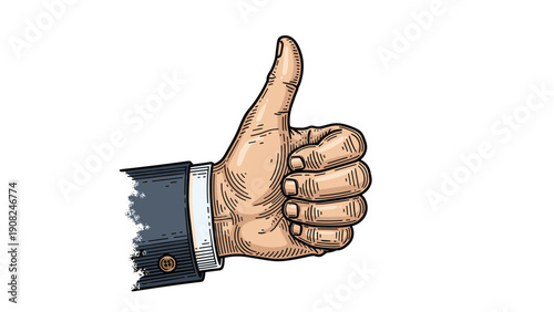 Classic vintage illustration of a human hand giving a confident thumbs-up gesture, symbolizing approval, success, good luck, and positive affirmation.