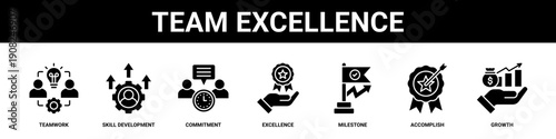 Team Excellence web banner icon set collection solid style.