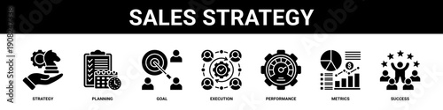 Sales Strategy web banner icon set collection solid style.