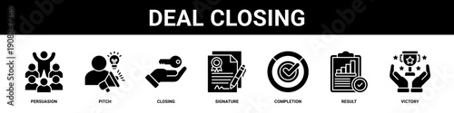 Deal Closing web banner icon set collection solid style.