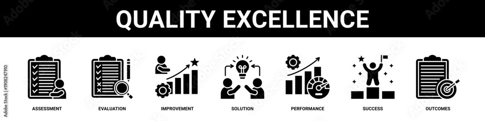 Fototapeta premium Quality Excellence web banner icon set collection solid style.