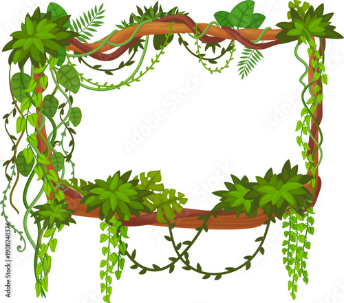 Exotic tropical frame. Cartoon forest game border