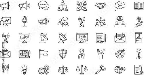 Hand-drawn Doodle Icons Set - Communication, Business, Marketing, and Legal Sketch Line Symbols Collection