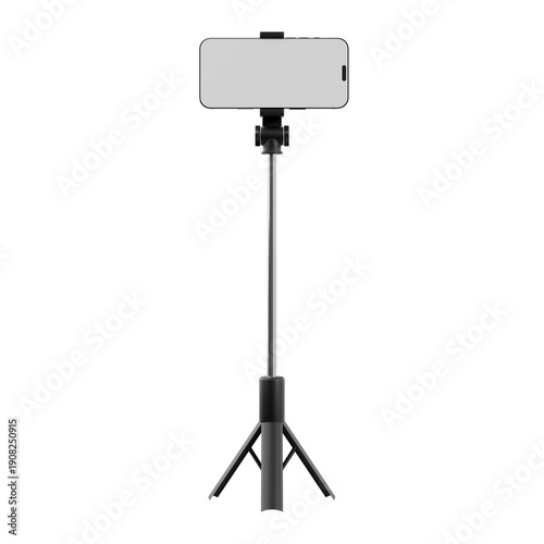 Konstfotografi Front-view 3D render of a smartphone on a black extendable tripod