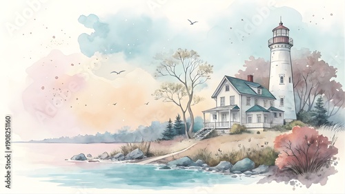 Watercolor Lighthouse Haven