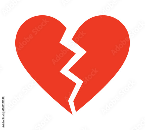 Vector illustration of a broken red heart with a jagged crack