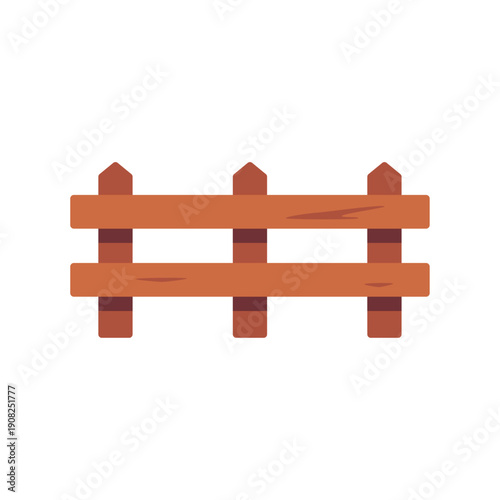 wooden fence, rural farm barrier, village countryside, colorful vector flat style illustration
