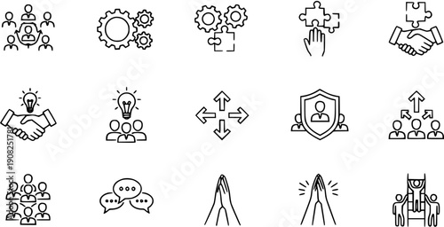 Business and Teamwork Icons: Collaboration, Strategy, and Success Collection