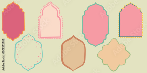 Set of 7 vector Arabic decorative frames. Beautiful oriental border frame for decoration and postcard design.  Indian ethnic motif.