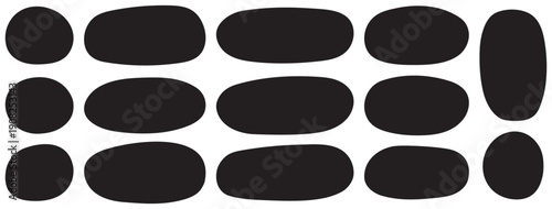 Set of black rounded shapes. Organic blob forms, modern irregular text boxes. Hand drawn freeform backgrounds.