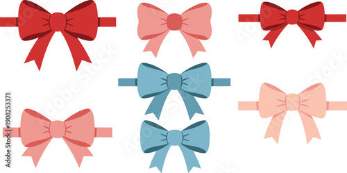 Collection of colorful ribbon bows in various shades of pink blue and red