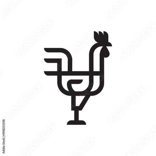 Chicken rooster line art logo design