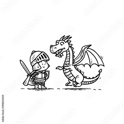 Knight facing Dragon with Sword