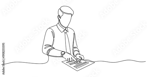 Business concept illustration of caucasian male adult analyzing data. No editable stroke