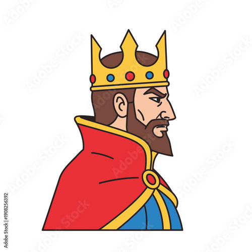 Cartoon King Portrait with Crown and Red Cape