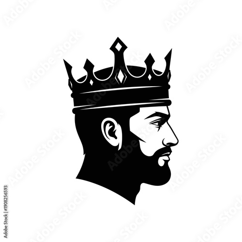Regal King Profile Silhouette with Crown - Royalty Symbol