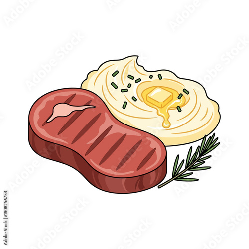 Grilled Steak with Mashed Potatoes, Butter, and Rosemary