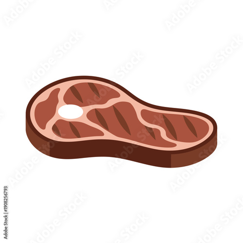 Raw T-bone steak illustration with grill marks, isolated on white background.