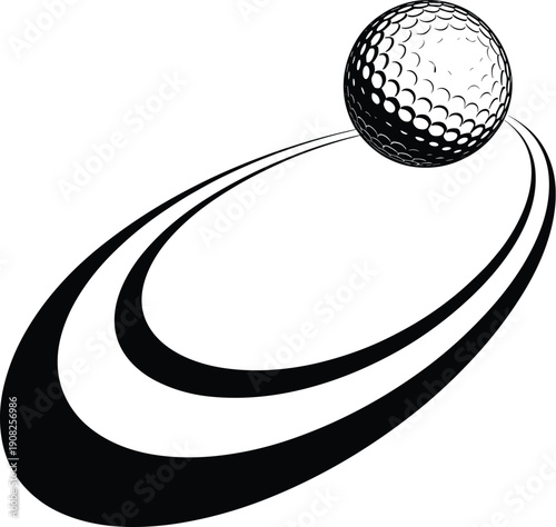 Golf ball orbiting around a circular path black and white