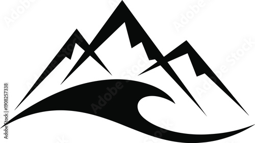 Black and white mountain and wave silhouette
