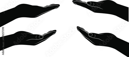 Open hand silhouettes set with palm up gestures illustration symbolizing offering, support, care, help, and presentation isolated on white background