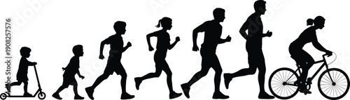 Silhouettes Of People In Different Stages Of Life And Activities On White Background activity