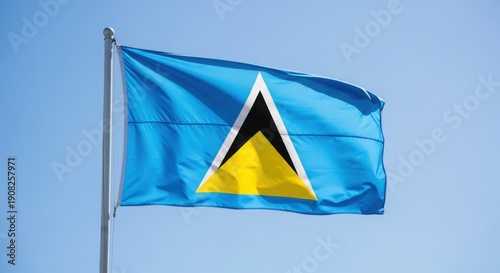 Saint Lucia Flag Waving in Natural Daylight