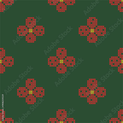 Traditional Slavic, Bulgarian decorative embroidery vector pattern. Seamless ornamental motifs for folklore costume, clothing, textile, damask, craft knitting, sewing. Balkan cultural heritage.