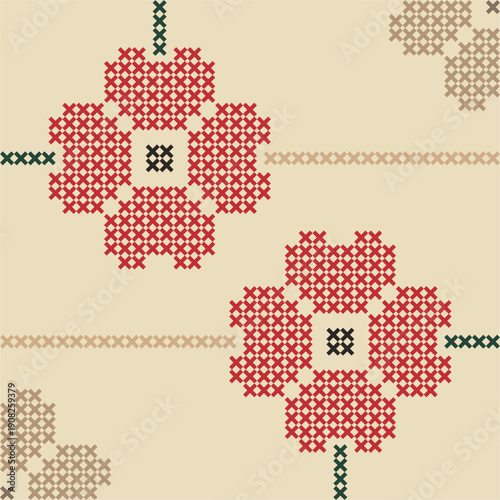 Traditional Slavic, Bulgarian decorative embroidery vector pattern. Seamless ornamental motifs for folklore costume, clothing, textile, damask, craft knitting, sewing. Balkan cultural heritage.