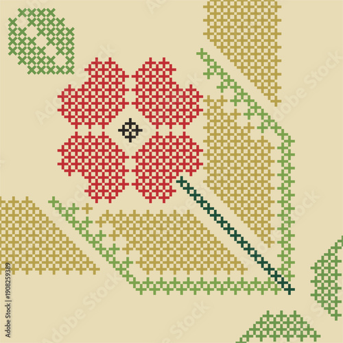 Traditional Slavic, Bulgarian decorative embroidery vector pattern. Seamless ornamental motifs for folklore costume, clothing, textile, damask, craft knitting, sewing. Balkan cultural heritage.