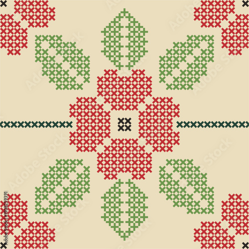 Traditional Slavic, Bulgarian decorative embroidery vector pattern. Seamless ornamental motifs for folklore costume, clothing, textile, damask, craft knitting, sewing. Balkan cultural heritage.