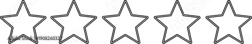 Outline drawing featuring five empty five point stars arranged horizontally perfect for rating systems or customer feedback design elements