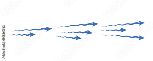 Air flow arrows icon set. Set of blue arrow showing wind air flow. isolated on white background.