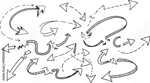 Abstract illustration of interconnected arrows and loops forming a complex network