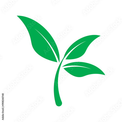 Green leaf icon in flat style,. green leaf sprig with three leaves on white background.