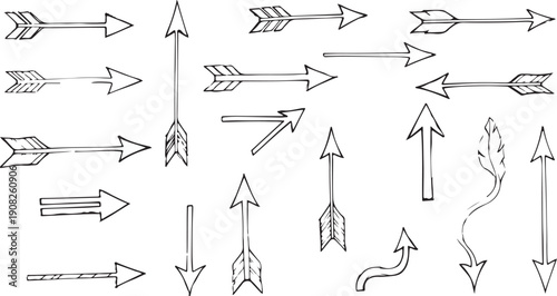 A variety of arrows and arrowheads in different styles and directions