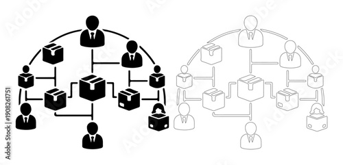 Abstract network of people and packages illustrating supply chain logistics and distribution