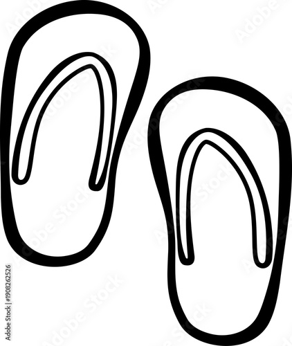 Fotografía Pair of Flip flop beach shoes icon, Line art doodle travel icon