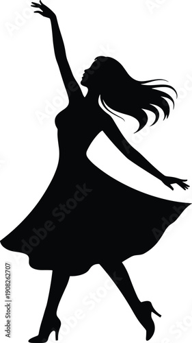 Silhouette of a Woman Dancing in a Dress long hair