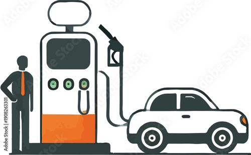 Man fueling white car at gas station with pump automobile