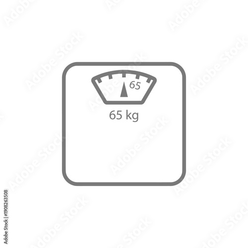 Simple scale icon displaying a weight of sixty five kilograms