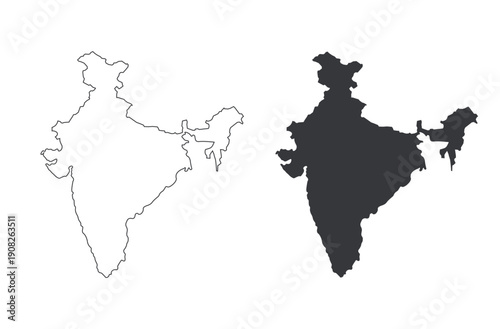 Bundle of outline and solid glyph icons featuring India map, representing South Asia country