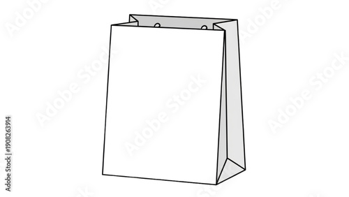 Simple Line Drawing of a Paper Shopping Bag with Handles on a Clean Background from a Slightly Angled Front Viewpoint