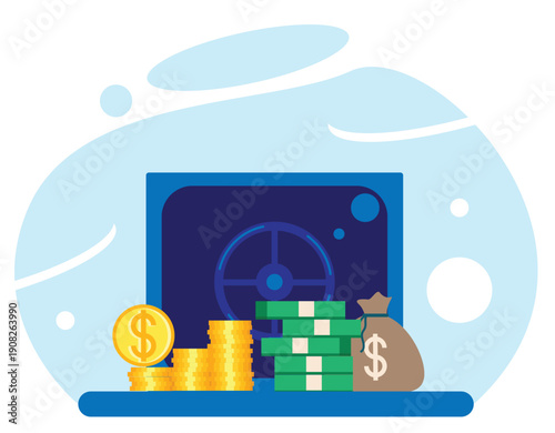 Safe with a Lot of Cash Money. Growing finances and savings commercial vector art