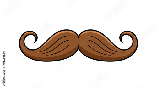 A brown handlebar mustache illustration with curled ends and detailed shading