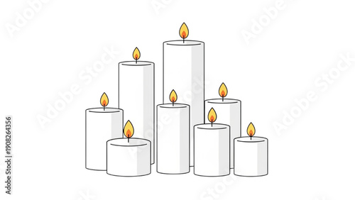 Cluster of candles with lit flames arranged in a decorative display