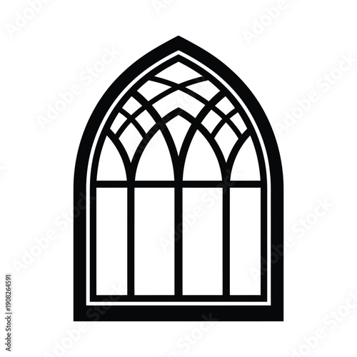 Bild auf Leinwand Detailed black and white illustration of a gothic pointed arch window